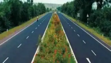 Lush greenery along a divided highway in Seemanchal, showcasing scenic beauty and infrastructure.
